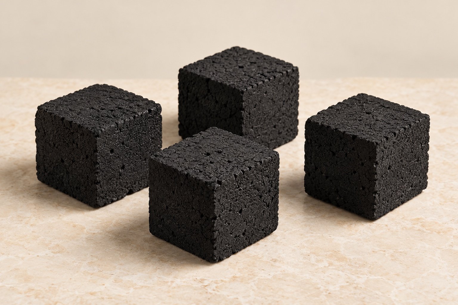 Shisha and hookah cube coconut-shell charcoal briquettes, unlit